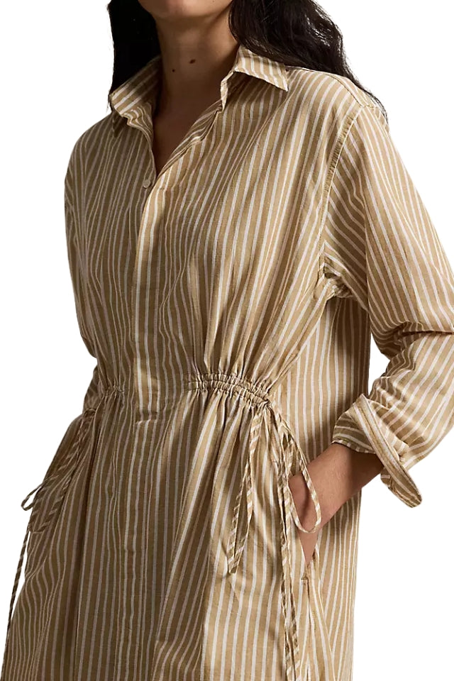 Striped Drawcord Shirtdress - Classic Camel/White