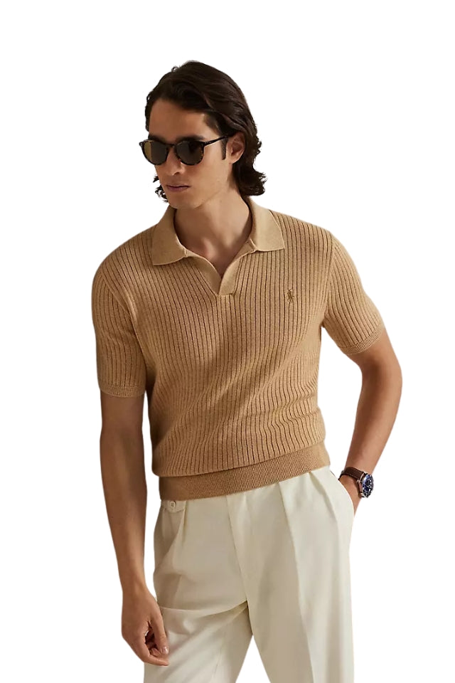 Johnny-Collar Sweater - Camel Melange