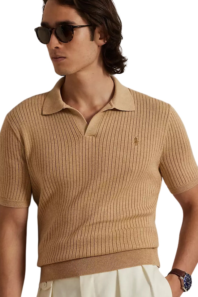Johnny-Collar Sweater - Camel Melange