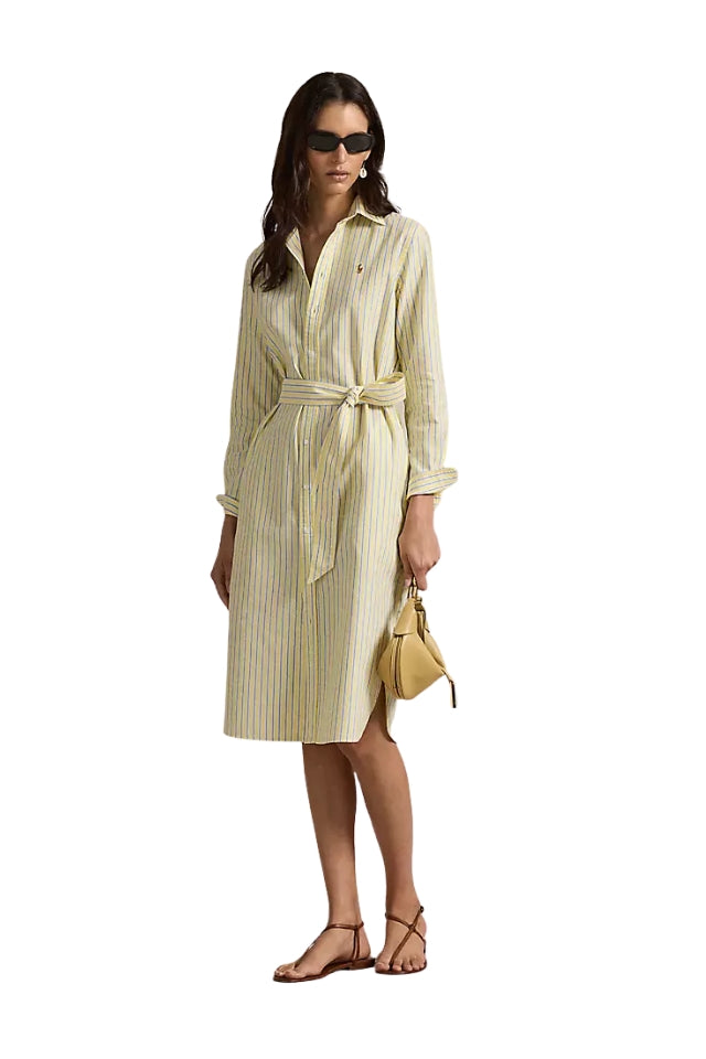 Oxford Belted Shirtdress - Yellow Navy Multi