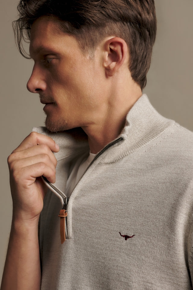 Ernest Qtr Zip Knit - Tan