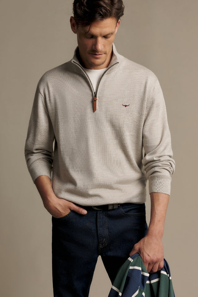 Ernest Qtr Zip Knit - Tan