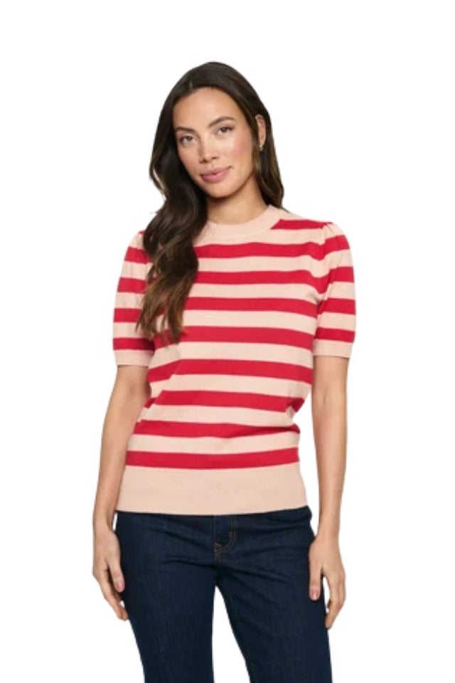 Mila SS Block Pullover - Pink Poinciana Stripe