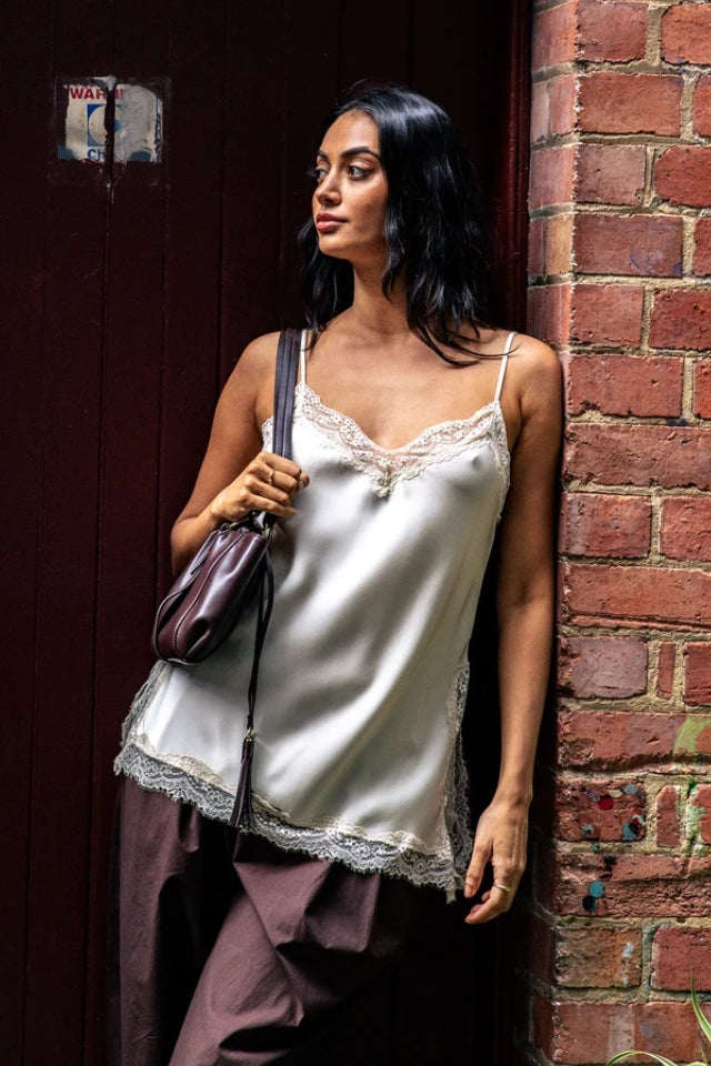Carter Lace Trim Cami - Pearl