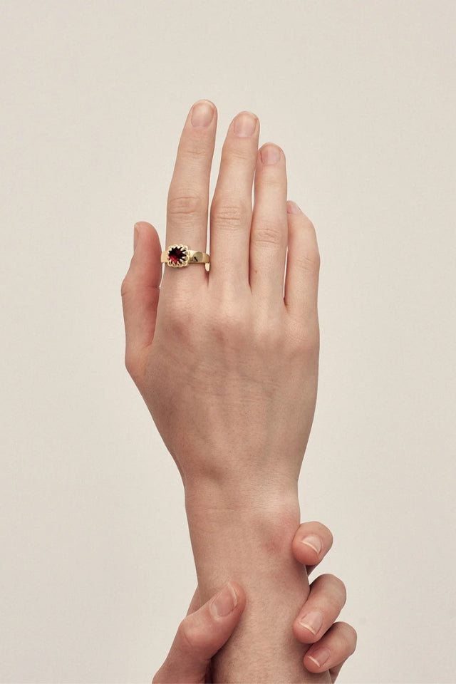Baby Claw Ring - 18K Gold Plated, Red Garnet