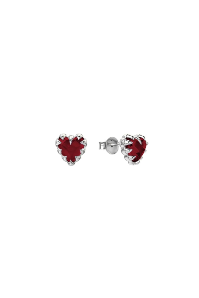 Love Claw Earrings - Sterling SIlver, Red Garnet