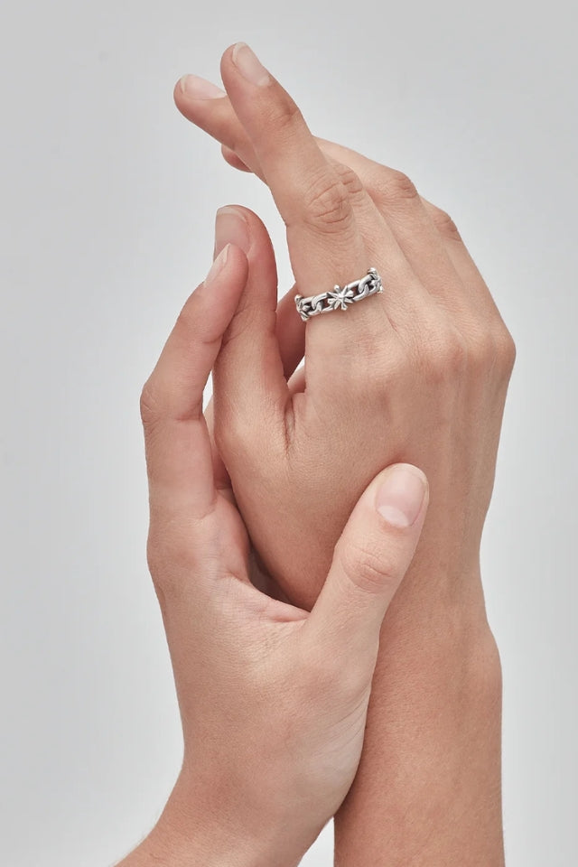 Midnight Cross Curb Ring - Sterling Silver