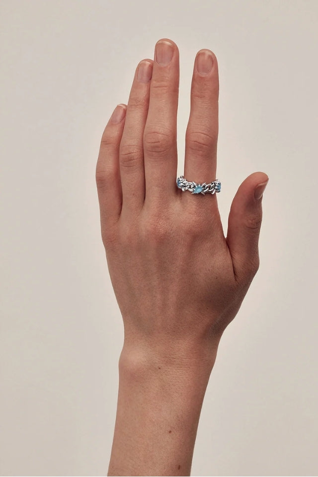 Precious Punk Eternity Curb Ring - Sterling Silver, Sky Topaz