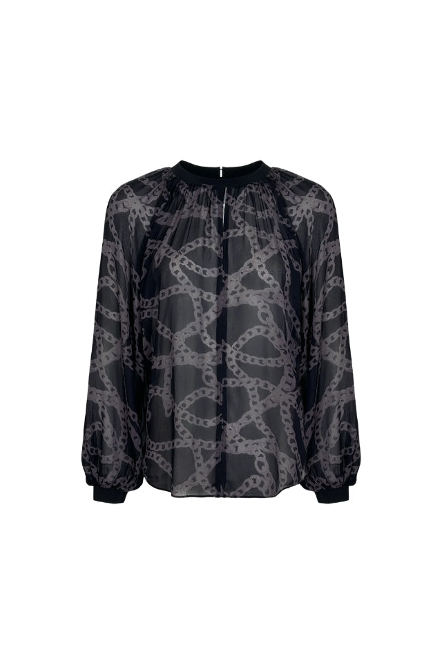 Chain Loop Print Top - Black and Grey Print