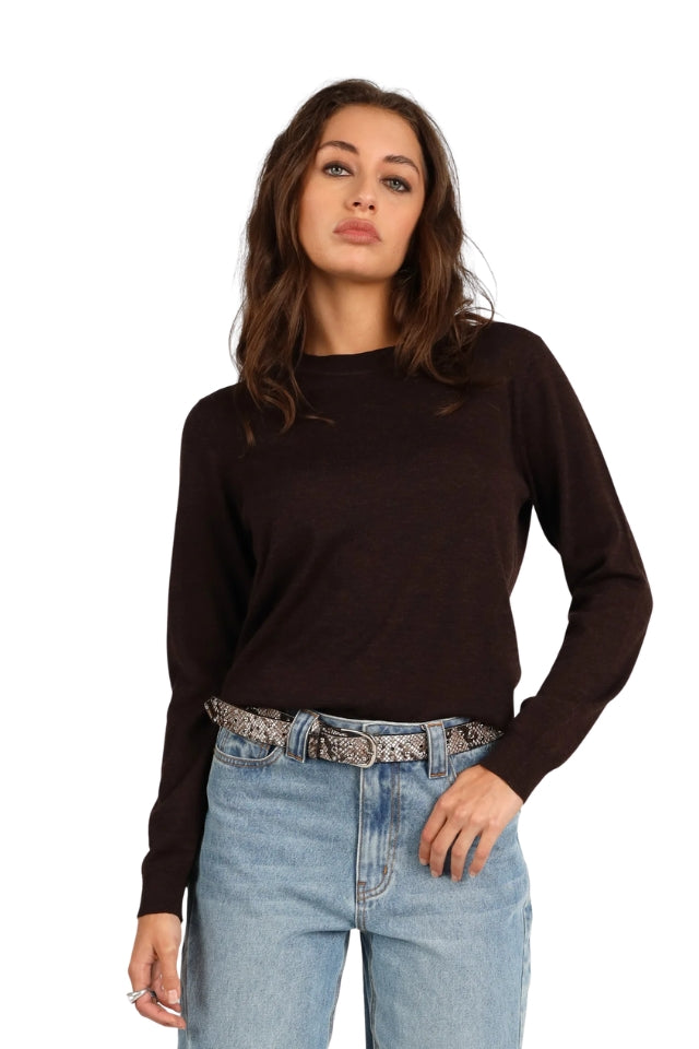 Merino Long Sleeve Classic Sweater - Chocolate