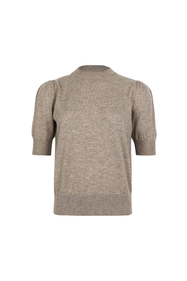 Short Sleeve Merino Cashmere Sweater - Taupe