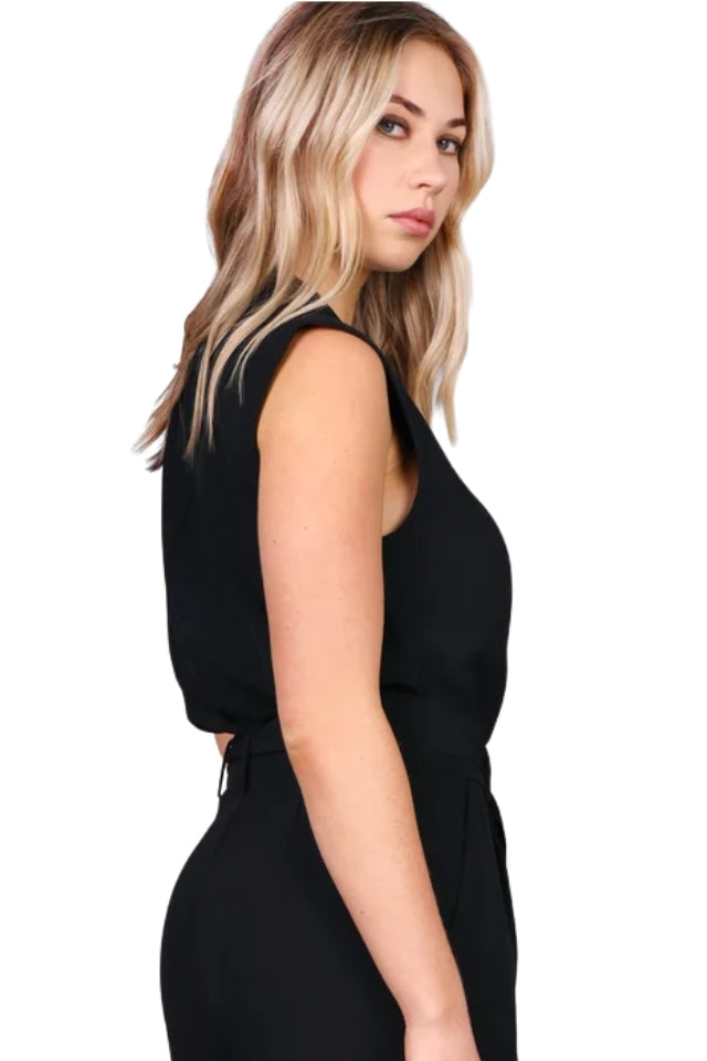 Wide Leg Tux Jumpsuit - Black