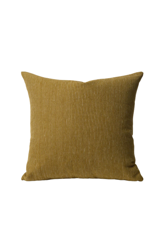 Fine Striped Linen Cushion Cover - Caper