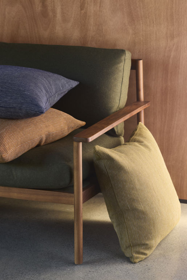 Fine Striped Linen Cushion Cover - Caper