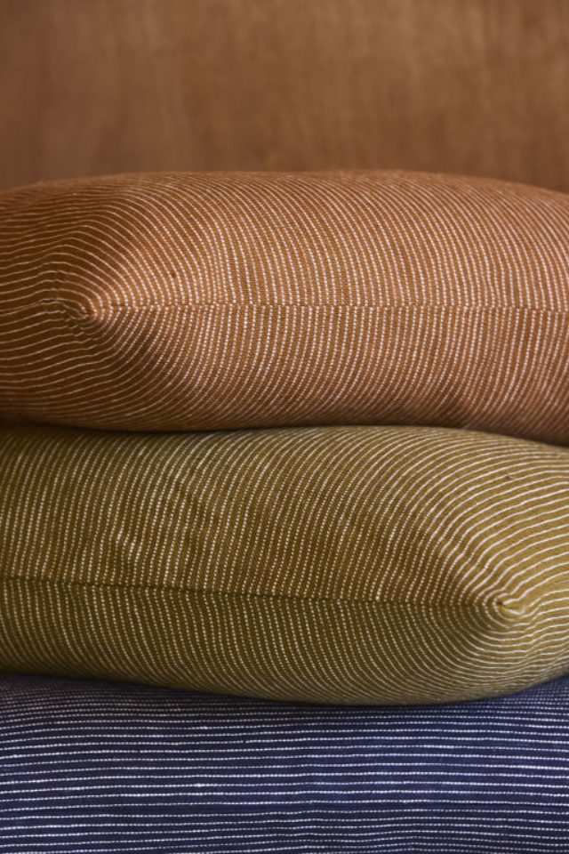 Fine Striped Linen Cushion Cover - Caper