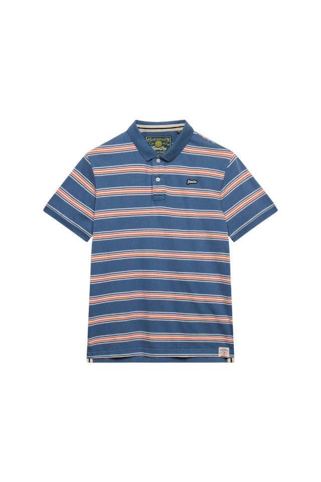Vintage Stripe Jersey Polo - Retro Blue Stripe