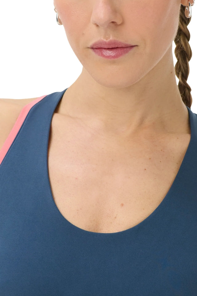 Power Colourblock Racer Bra - Indiglow Blue / Melrose Pink
