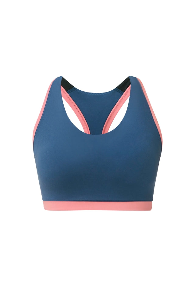 Power Colourblock Racer Bra - Indiglow Blue / Melrose Pink