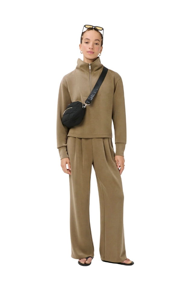 Sand Wash Half Zip Crop Sweatshirt - Khaki Brown
