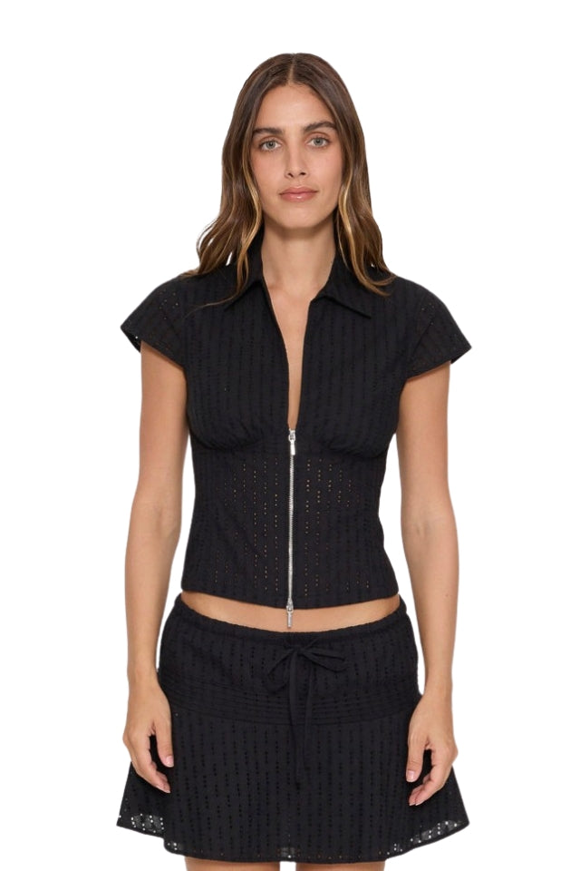 Danica Broderie Anglaise Top - Black