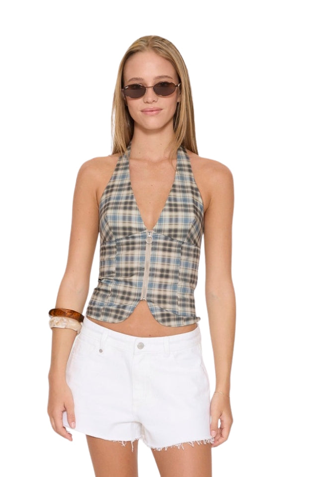Desert Reverb Vida Halter Top - Dusty Blue