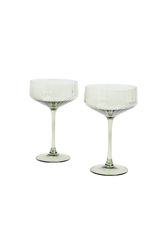 Ribbed Coupe Cocktail Glasses Set 2 - Olive Green