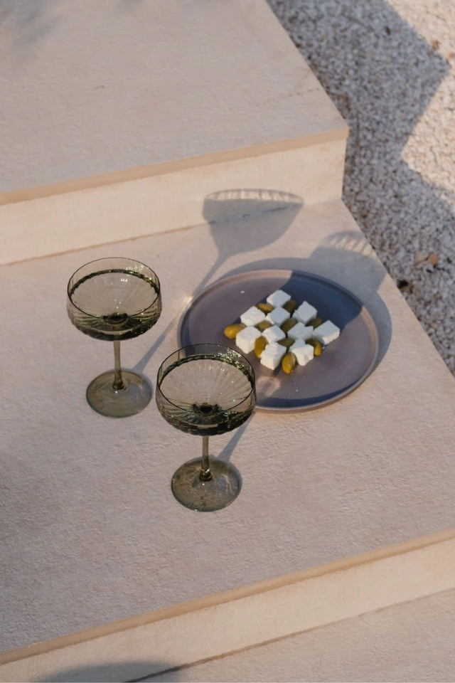 Ribbed Coupe Cocktail Glasses Set 2 - Olive Green