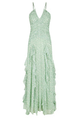 223014 Shona Joy Aurore Ruched Frill Maxi Dress Thyme