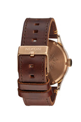 Nixon Sentry Leather Watch Rose Gold Gunmetal Brown