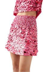 Aje 22SS4229 Cherie Sequin Mini Skirt Pink Red