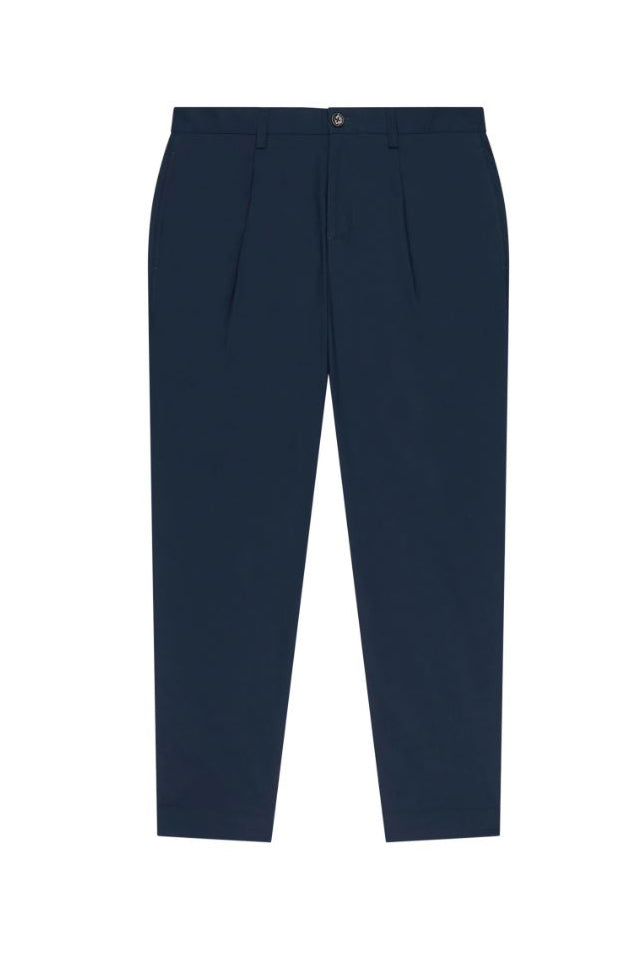 Ben Sherman Poplin Relaxed-Taper Pleat Trouser Marine