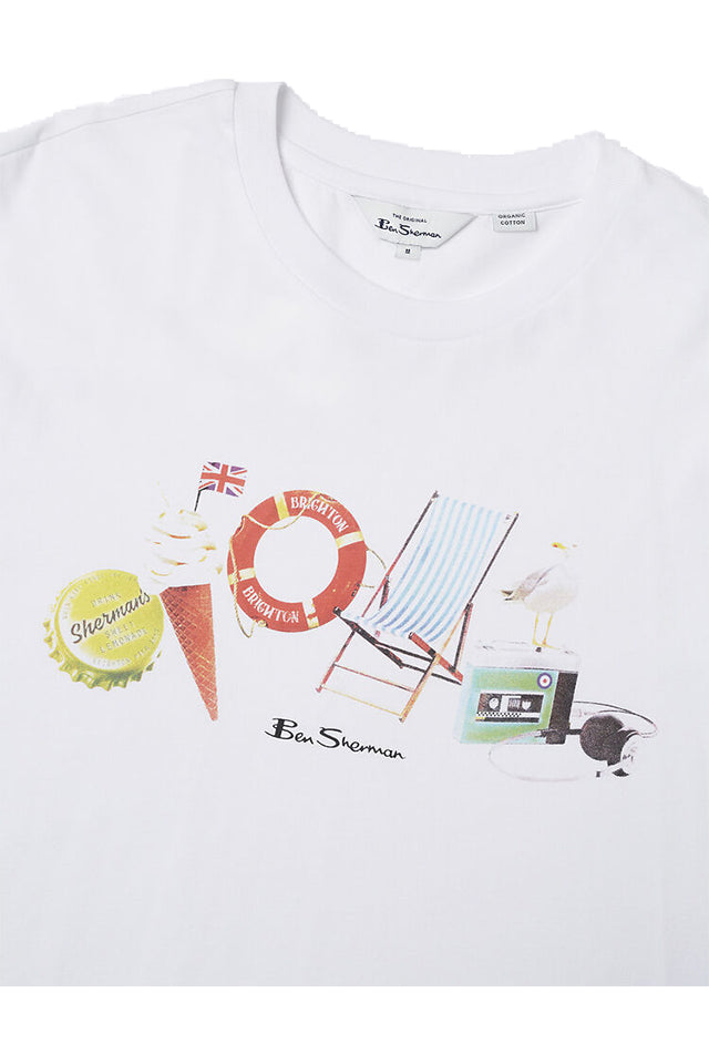 Ben Sherman BS0067145010 Day At Brighton Beach Print Tee White