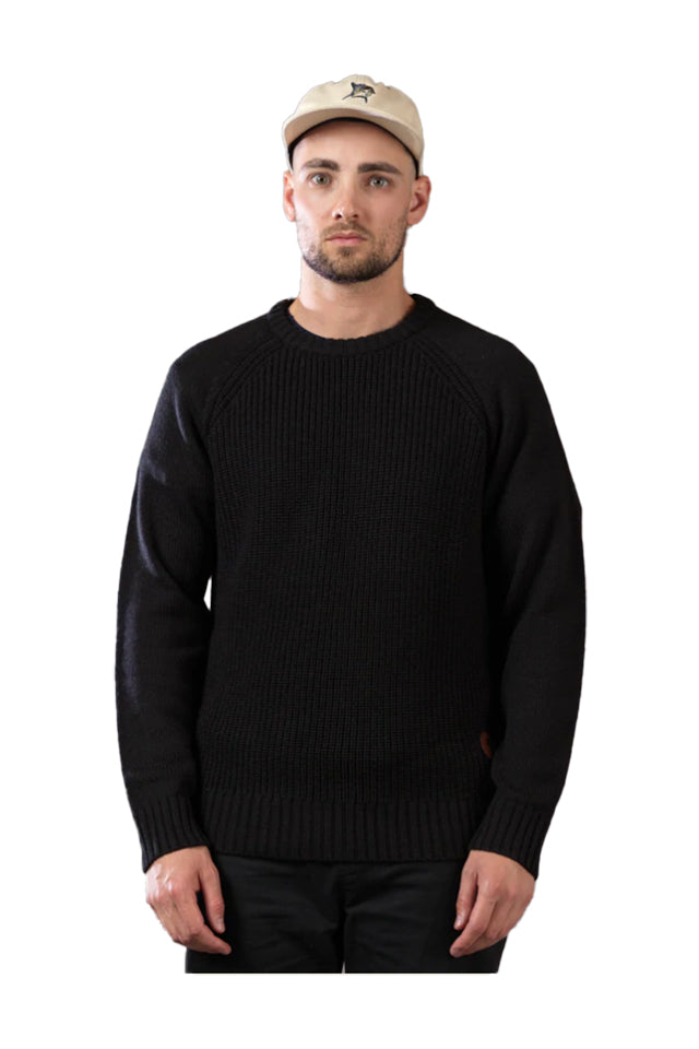 JAF1260 Just Another Fisherman Fish Rib Crew Sweater Black
