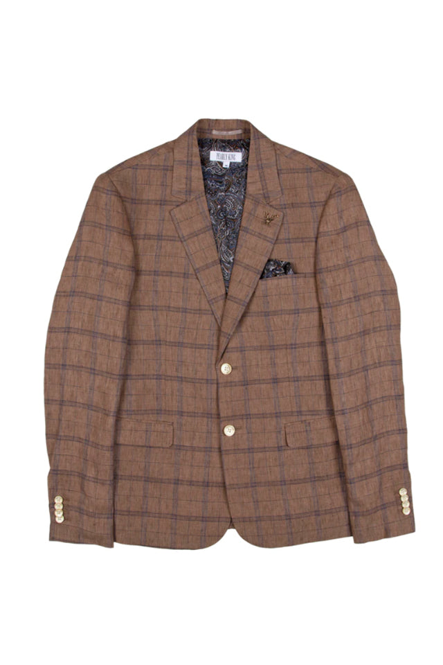 Pearly King Haul Single Breasted Blazer Beige Check