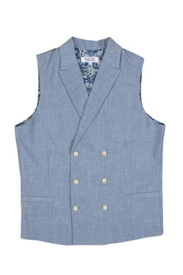Pearly King DFlood Double Breasted Waistcoat Pale Blue