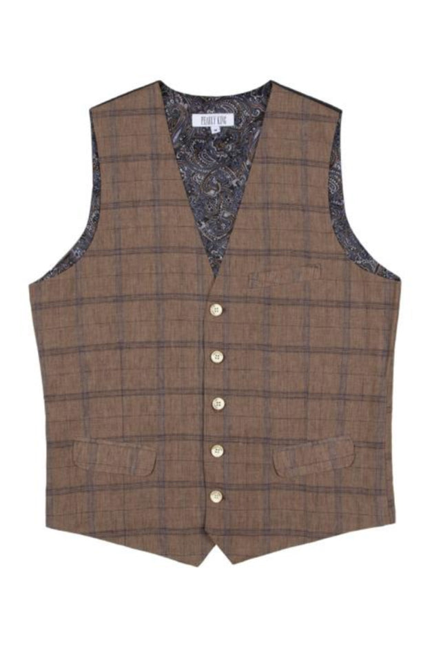 Pearly King Haul Single Breasted Waistcoat Beige Check