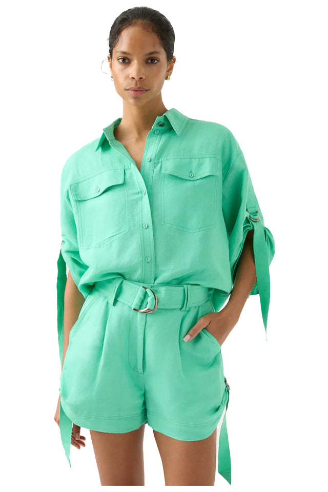RE1944 Aje Signal Ruched Sleeve Shirt Marine Green