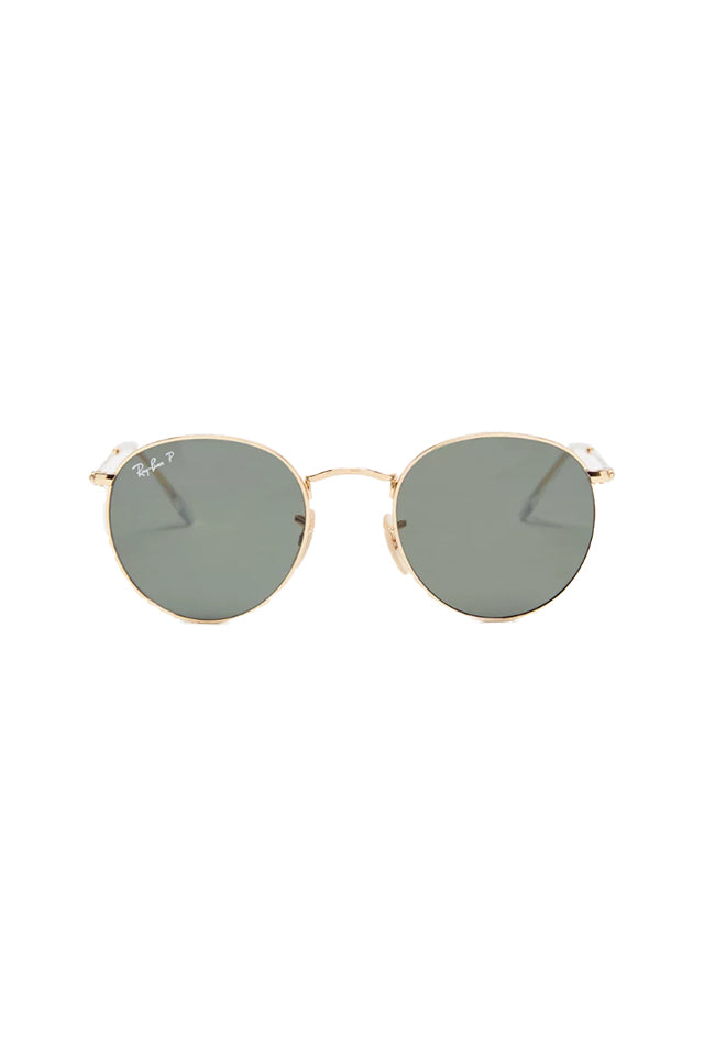 Ray-Ban 0RB3447 Round Metal Sunglasses Arista Gold With Green