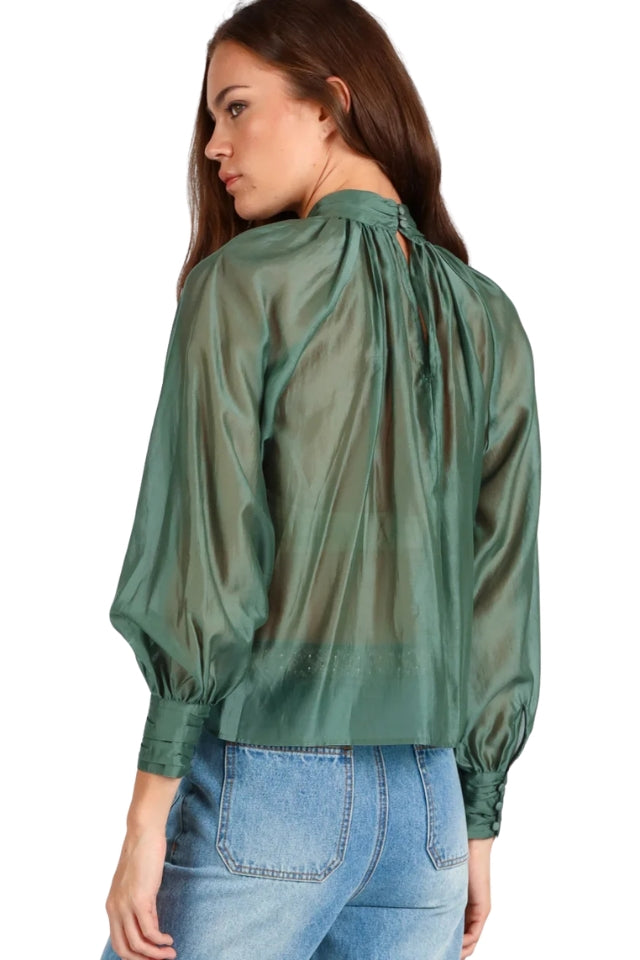High Neck Detail Top - Sage