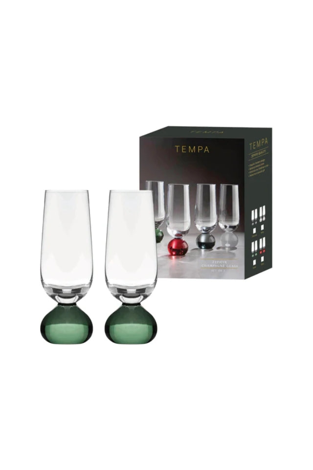 Zephyr Green 2pk Champagne Glass