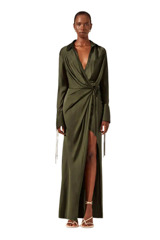 Shae Draped Shirt Maxi Dress - Pine Green