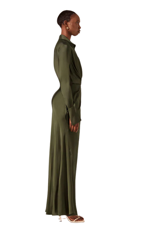 Shae Draped Shirt Maxi Dress - Pine Green