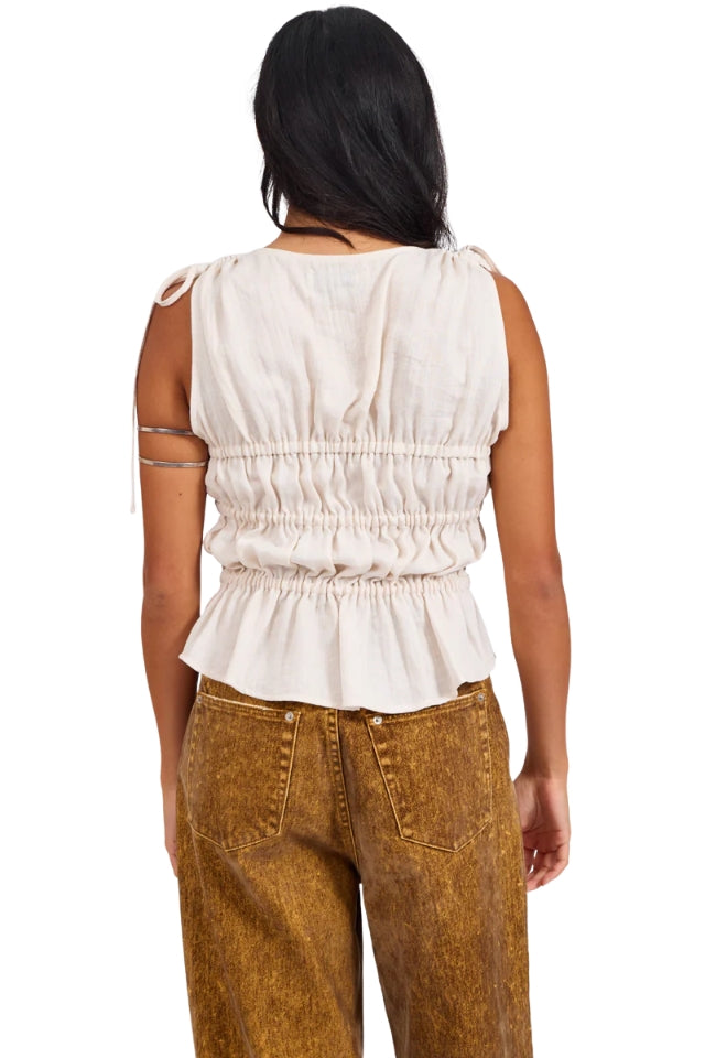 Evelyn Gathered Ruched Tie Top