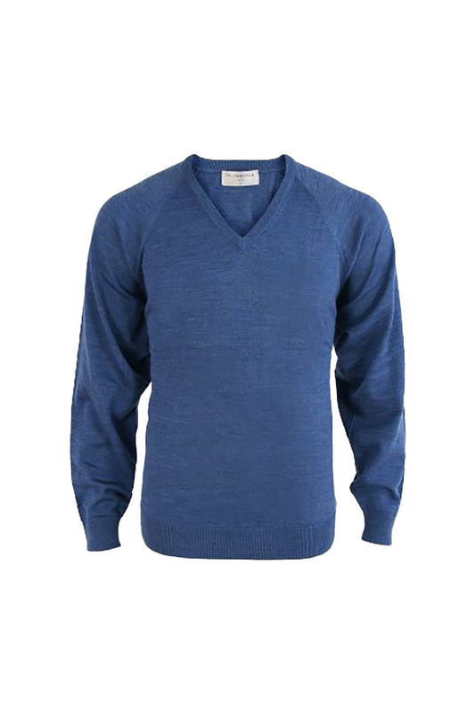 Fine Merino V-neck Jersey - Mystic Blue