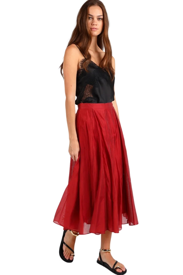 Full Pleated Detail Mini Skirt - Rust