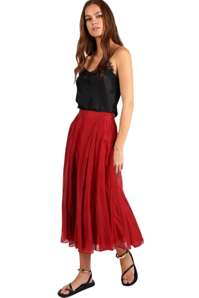 Full Pleated Detail Mini Skirt - Rust