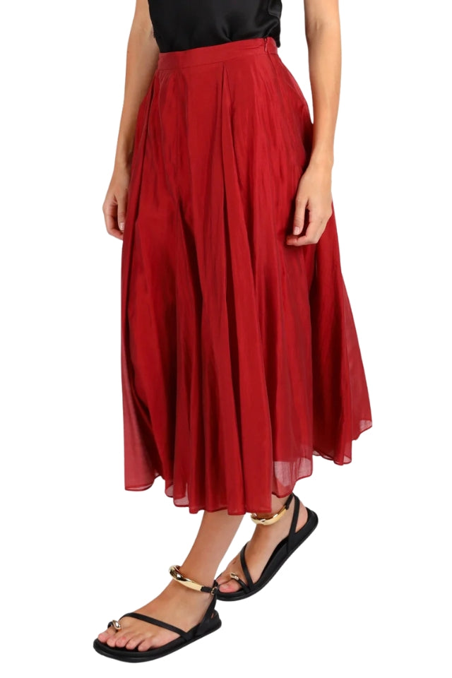 Full Pleated Detail Mini Skirt - Rust