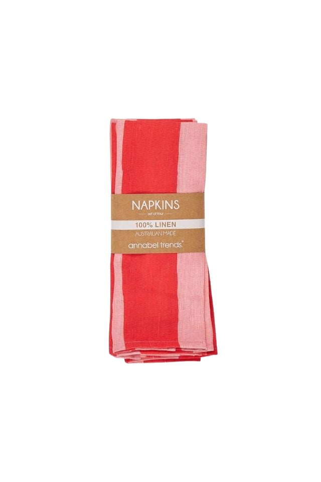 Linen Napkins 4 Set - Red Stripe