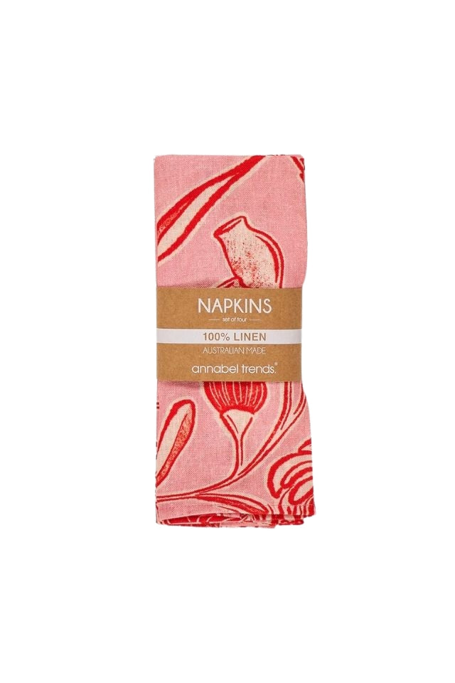 Linen Napkins 4 Set - Trailing Natives Red