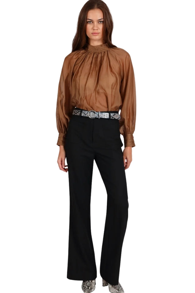 High Neck Detail Top - Cinnamon